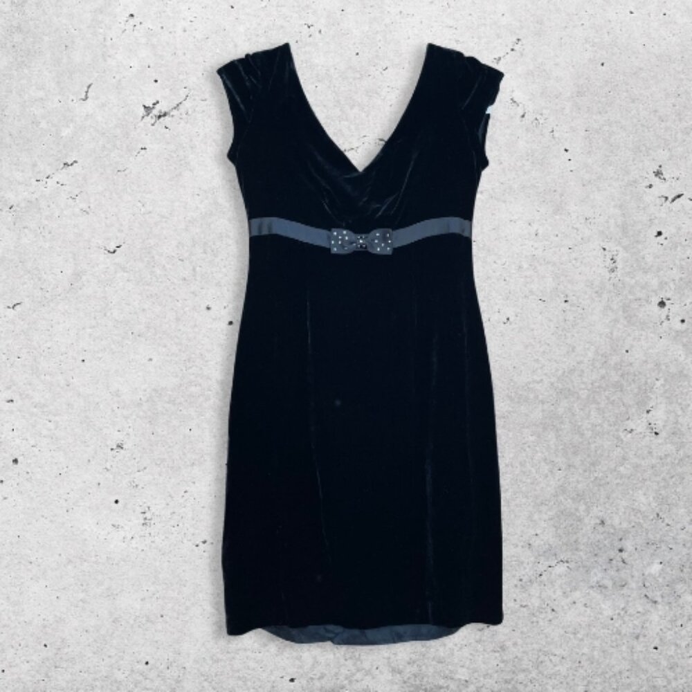 Bloomingdale's Mini Dress Velvet Silk‎ Blend V-Neck Back Zip Sleeveless Black 6P